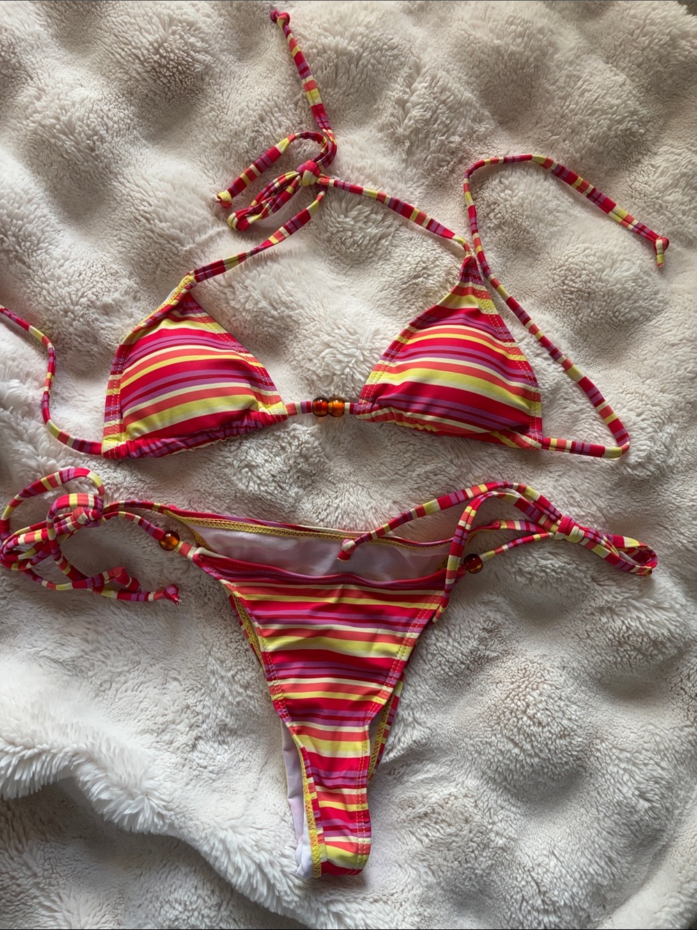 Commense Striped Bikini Set in Pink, Yellow and Red